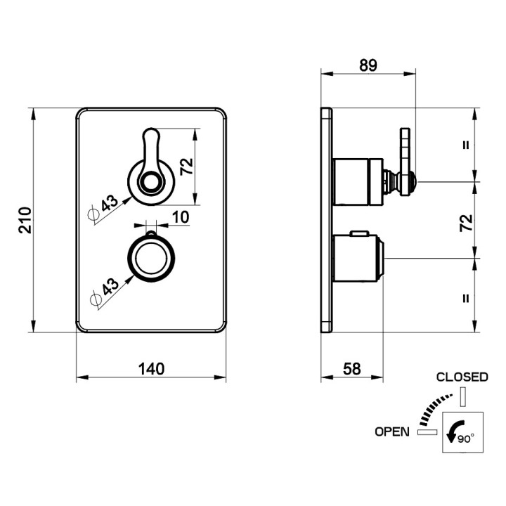 Bateria natryskowa Gessi Venti20, podtynkowa, 1 wyjście wody, chrom
