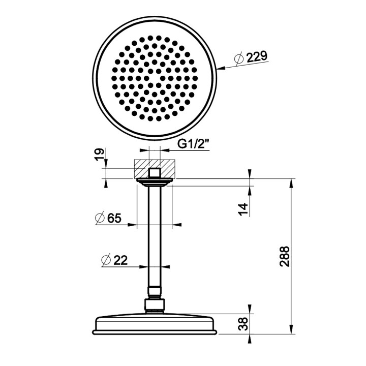 Deszczownica Gessi Venti20, okrągła, 229mm, ramię ścienna 400mm, chrom