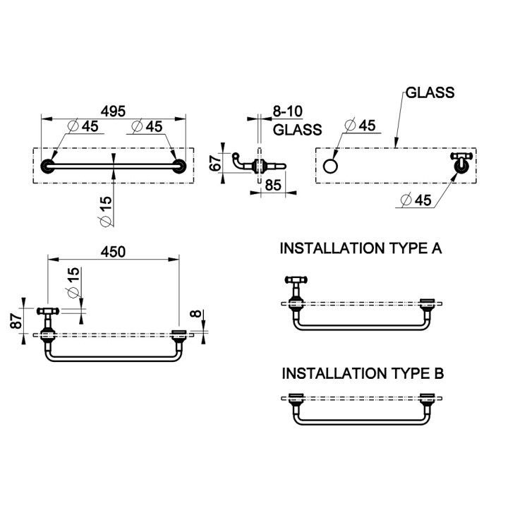 Reling na ręcznik Gessi Venti20, do montażu na szkle, 30cm, chrom