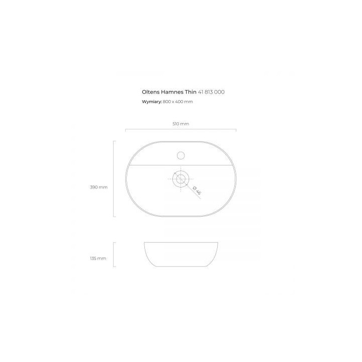 Umywalka nablatowa Oltens Hamnes, 60x42,5cm, owalna, bez przelewu, powłoka SmartClean, biała