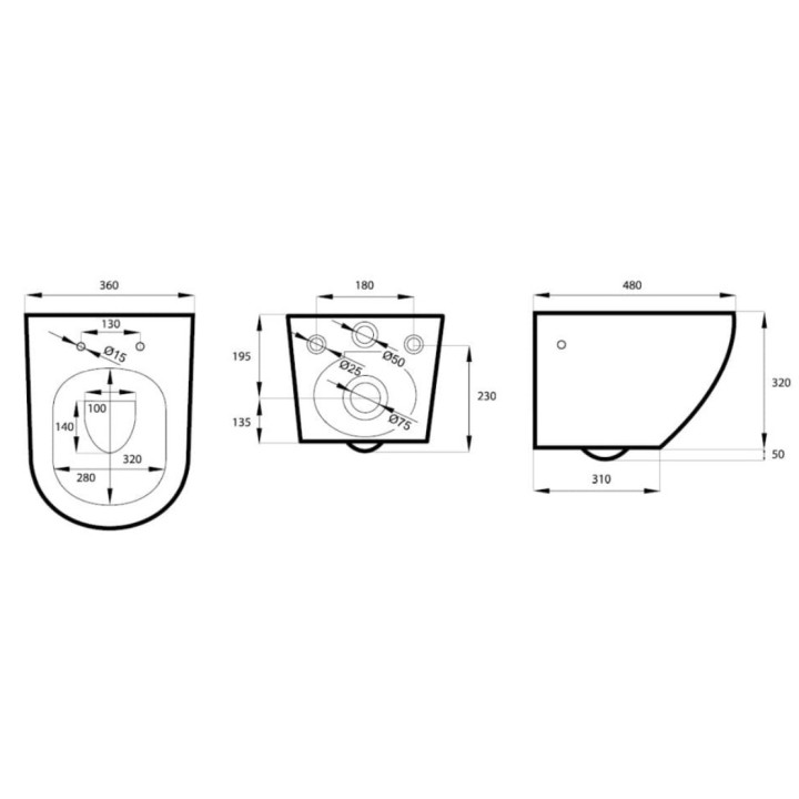 Miska wisząca WC Massi, 48x36cm, bezkołnierzowa, z deską wolnoopadającą Duro Decos, biały