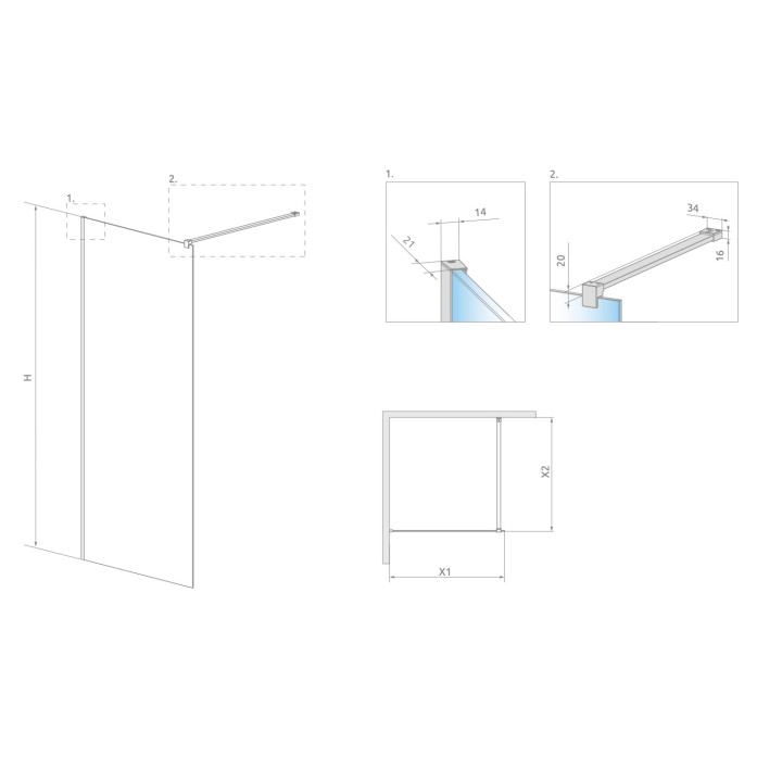 Kabina prysznicowa Walk-In Radaway Modo New Gold II 50, szkło przejrzyste, 50x200cm, profil złoty