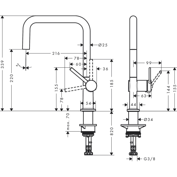 Bateria kuchenna Hansgrohe Talis M54, jednouchwytowa, wysokość 27 cm, 1jet, chrom