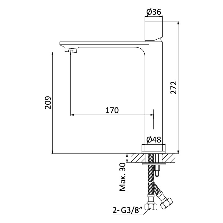 Bateria umywalkowa Bruma Leaf, stojąca, wysokość 301mm, sunrise PVD