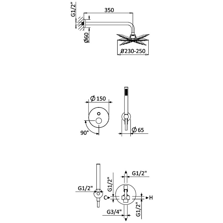 Zestaw natryskowy Bruma Leaf, podtynkowy, 2 wyjścia wody, sunrise PVD
