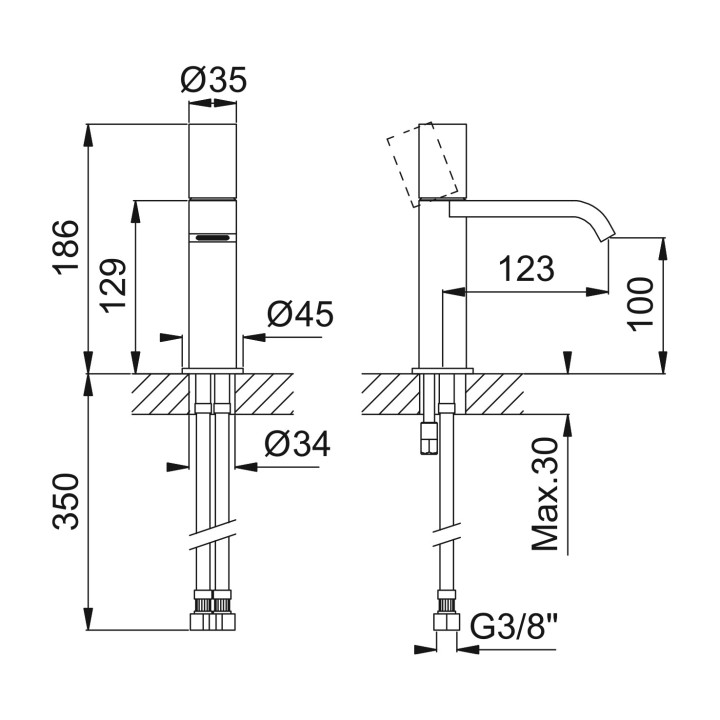 Bateria umywalkowa Bruma Avalon, stojąca, wysokość 186mm, chrom