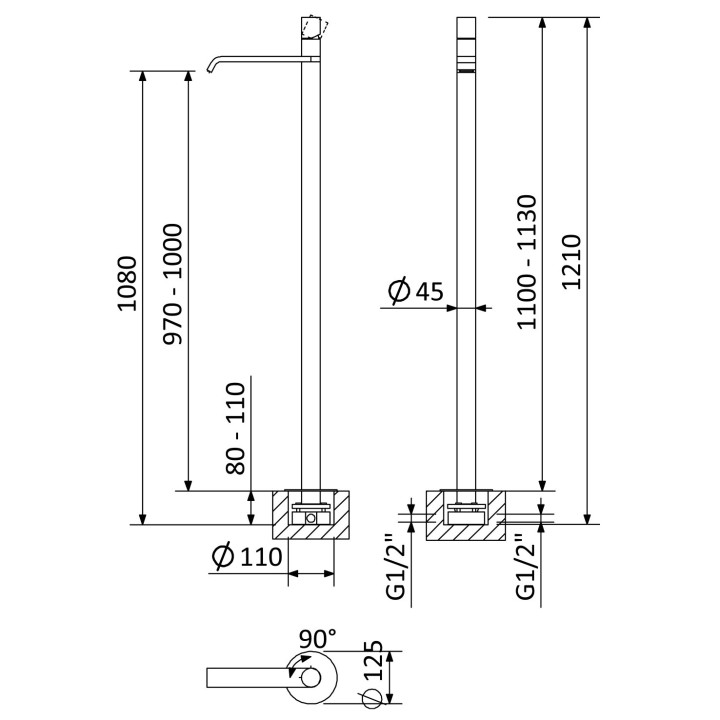 Bateria umywalkowa Bruma Avalon, stojąca, wysokość 331mm, chrom