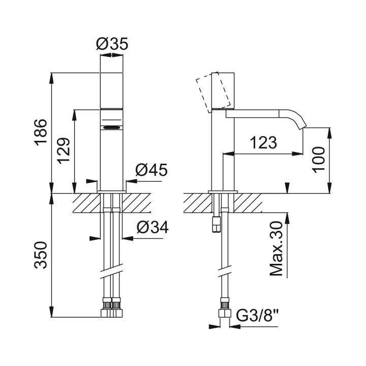 Bateria umywalkowa Bruma Avalon, stojąca, wysokość 186mm, chrom