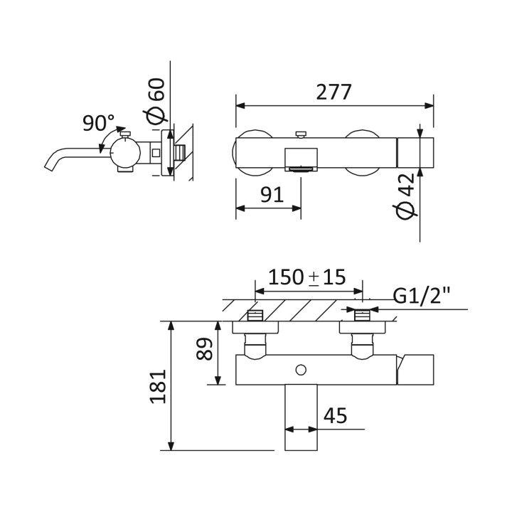 Bateria bidetowa Bruma Avalon, stojąca, wysokość 186mm, chrom