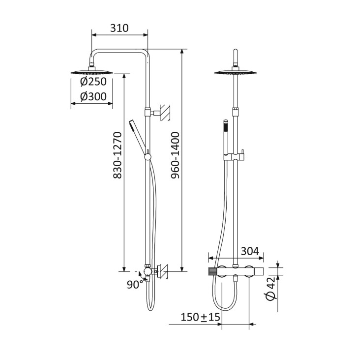 Kolumna natryskowa Bruma Avalon, natynkowa, 2 wyjścia wody, deszczownica 250mm, chrom
