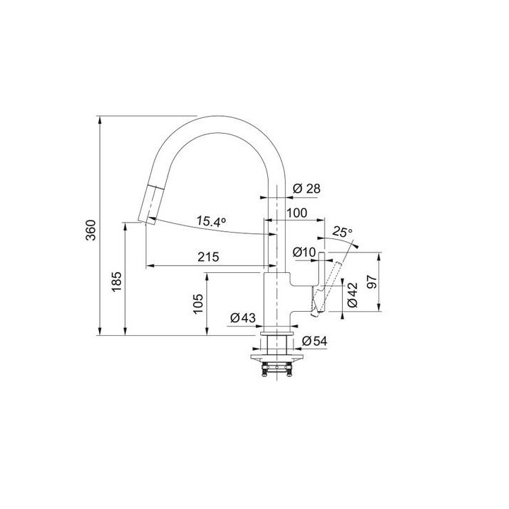 Bateria kuchenna Franke Lina, stojąca, wysokość 360mm, wyciągana wylewka, czarny mat