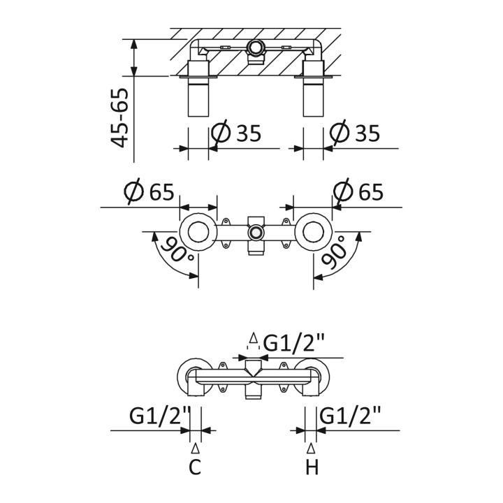 Mieszacz wannowy Bruma Avalon, 2-uchwytowy, stojący, 1 wyjście wody, chrom
