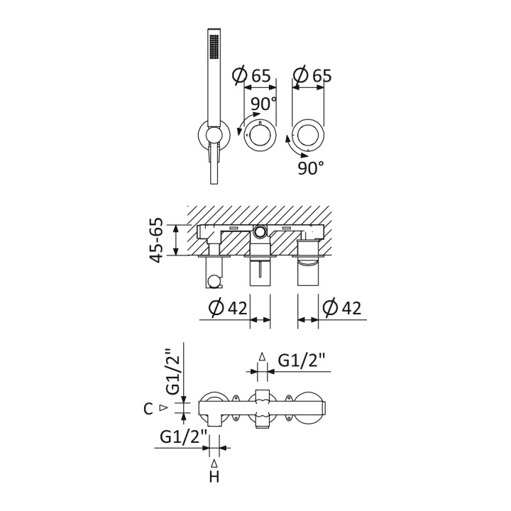Bateria natryskowa Bruma Avalon, podtynkowa, 2 wyjścia wody, chrom