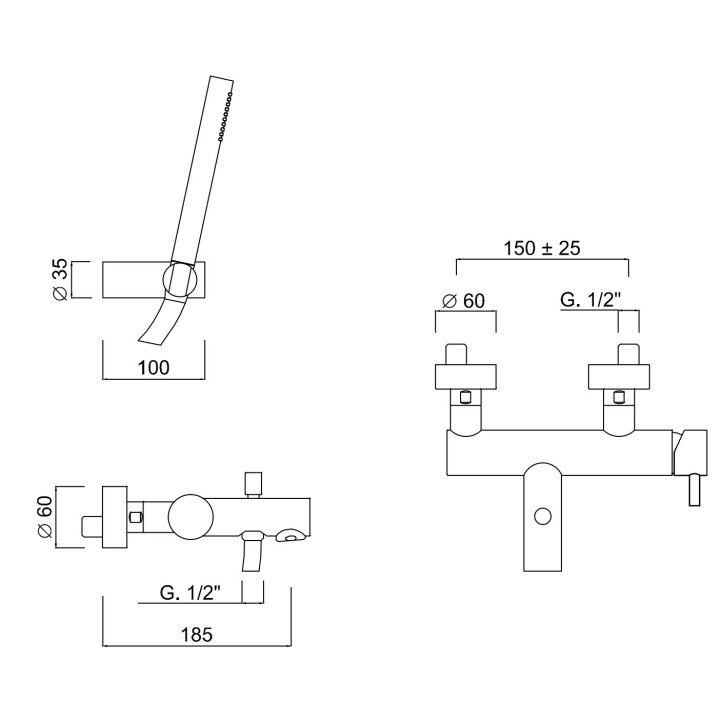Bateria natryskowa Giulini G. My Future, natynkowa, 1 wyjście wody, chrom