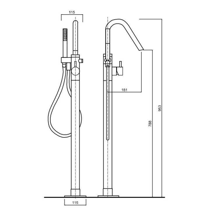 Bateria wannowa 3-otworowa Giulini G. My Future, stojąca, 2 wyjścia wody, zestaw natryskowy, chrom