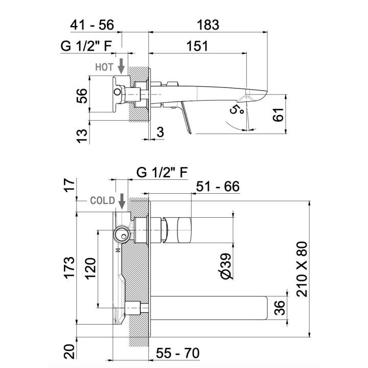 Bateria bidetowa Vema Oten, stojąca, wysokość 163mm, wylewka 127mm, korek automatyczy, chrom