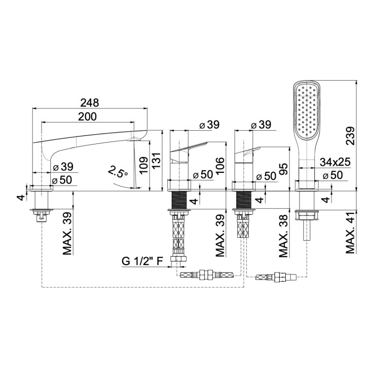 Bateria natryskowa Vema Oten, podtynkowa, 2 wyjścia wody, chrom