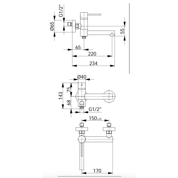 Bateria wannowo-natryskowa Demm Spike, natynkowa, 2 wyjścia wody, zestaw natryskowy, chrom