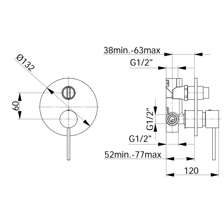 Bateria natryskowa Demm Spike, podtynkowa, 1 wyjście wody, chrom