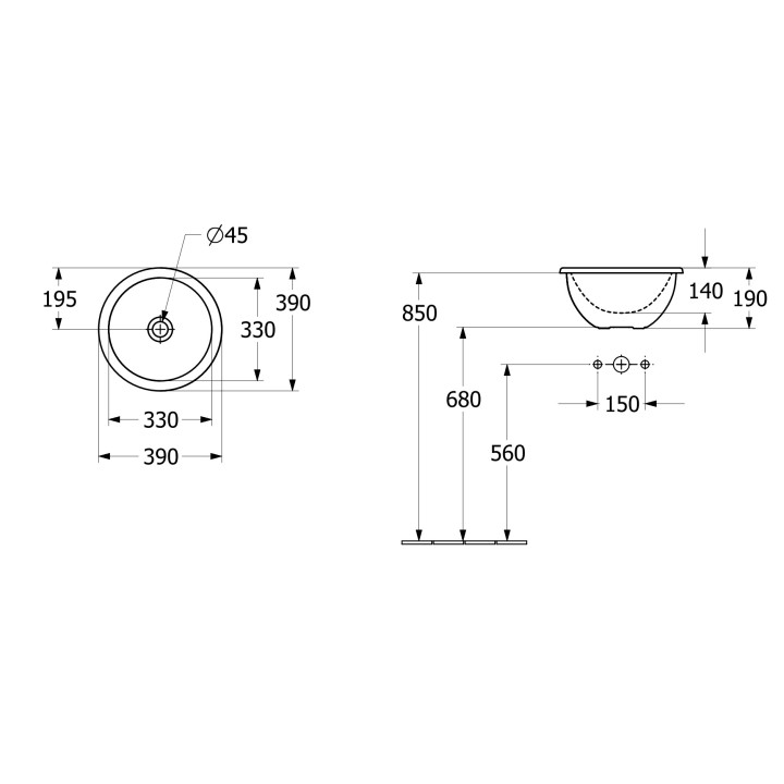 Umywalka wpuszczana w blat Villeroy & Boch Loop & Friends, 39cm, z przelewem, Weiss Alpin