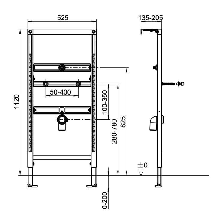 Stelaż podtynkowy dla pisuaru Villeroy & Boch ViConnect, wysokość 1120mm, system ProDetect
