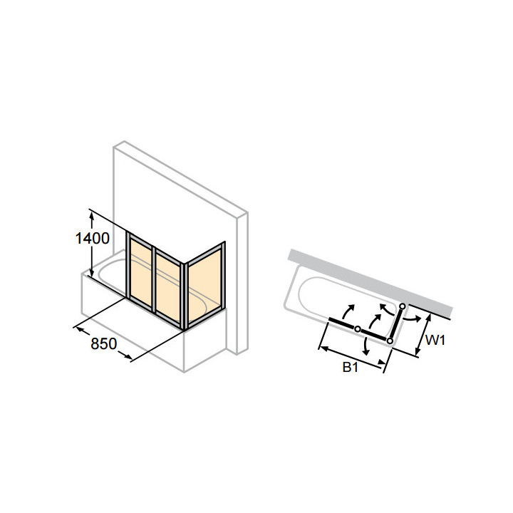 Parawan nawannowy Huppe 501 Design Combinet - 3-częściowy 70x150 cm, profil srebrny mat, szkło przeźroczyste- sanitbuy.pl