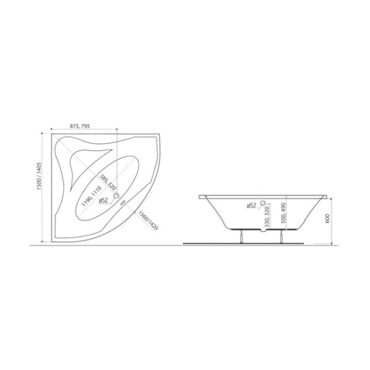 Wanna asymetryczna Ruben Amber narożna, 159 x 125 x 55 cm, biała- sanitbuy.pl
