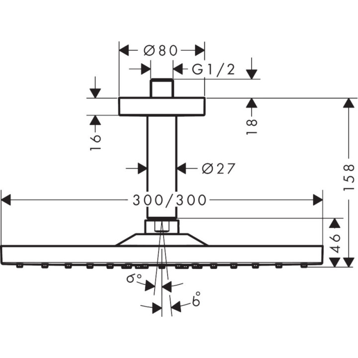 Deszczownica Hansgrohe Raindance E 300 1jet, 30x30cm, przyłącze sufitowe, czarny mat