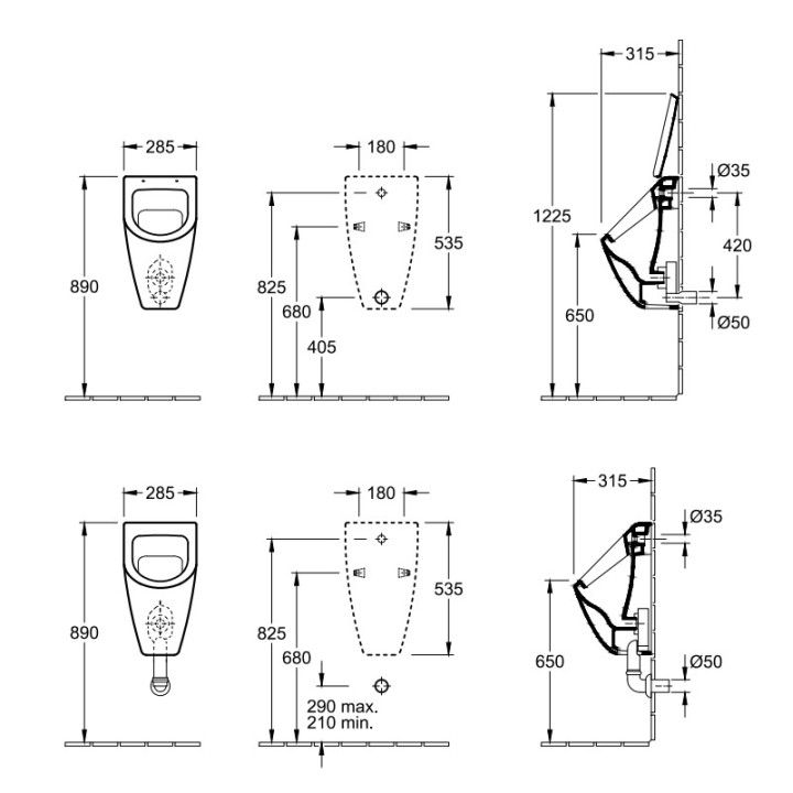 Pisuar Villeroy & Boch Aveo, 285x535x315, Weiss Alpin Ceramicplus,  z otworami na pokrywę- sanitbuy.pl