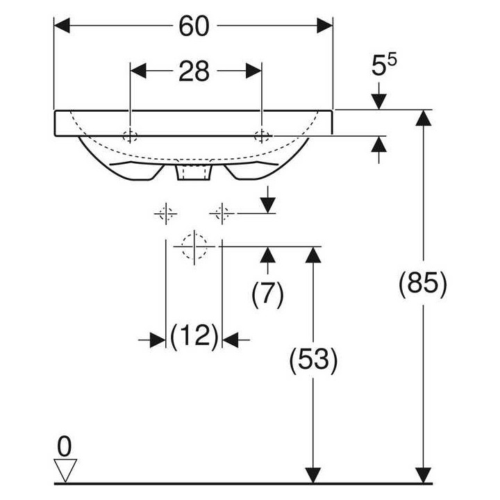 Umywalka nablatowa Geberit iCon, 75x48cm, z przelewem, bez otworu na baterię, biały