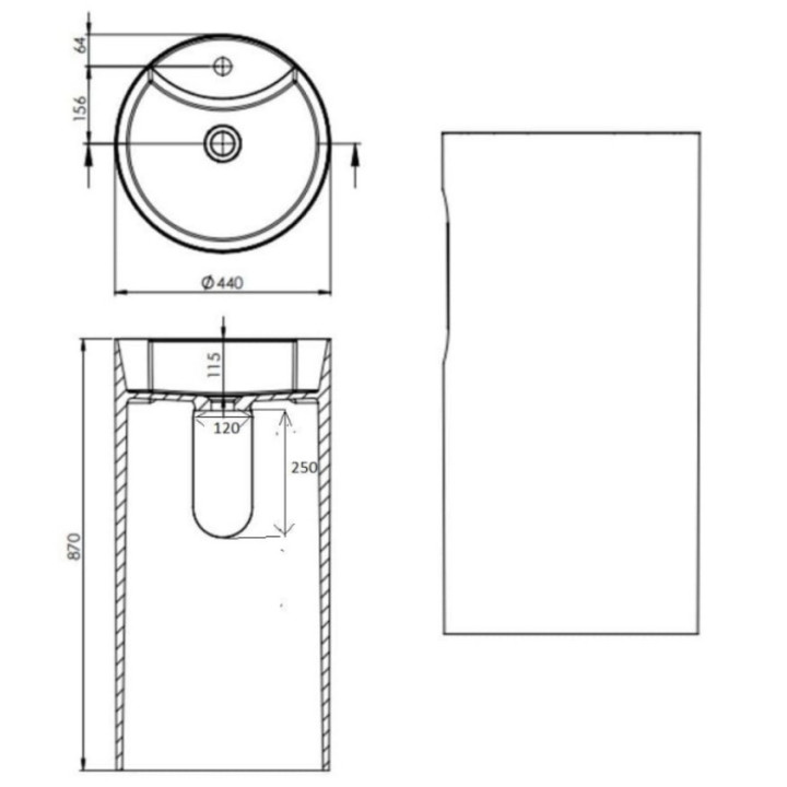 Umywalka wolnostojąca Massi Datura 43x43x97 cm, z otworem na baterię, z przelewem