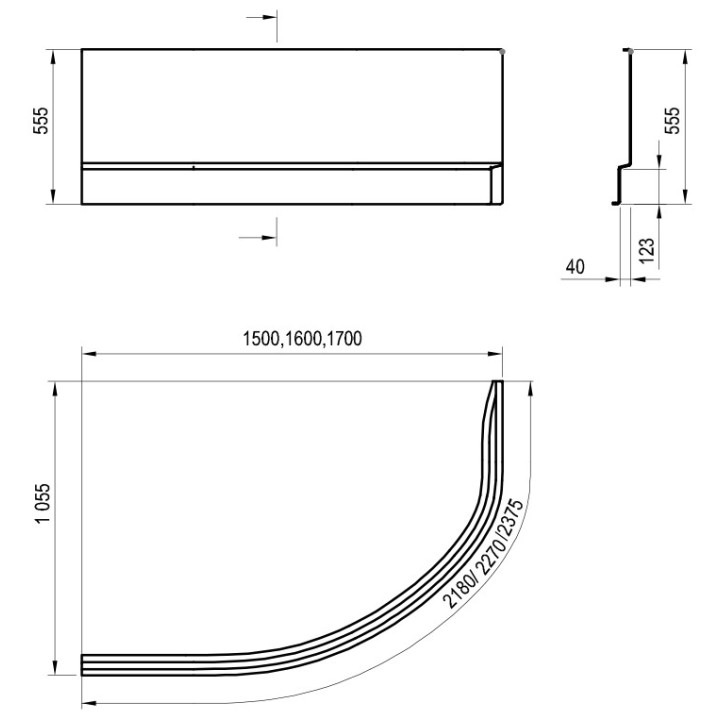 Obudowa panel przedni dla wanny Ravak Rosa II prawa, 170x105cm, biały