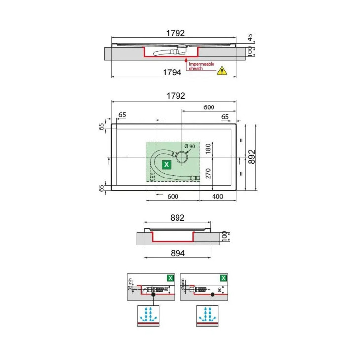 Brodzik prostokątny Novellini Olympic Plus 120x90x4,5cm, szary