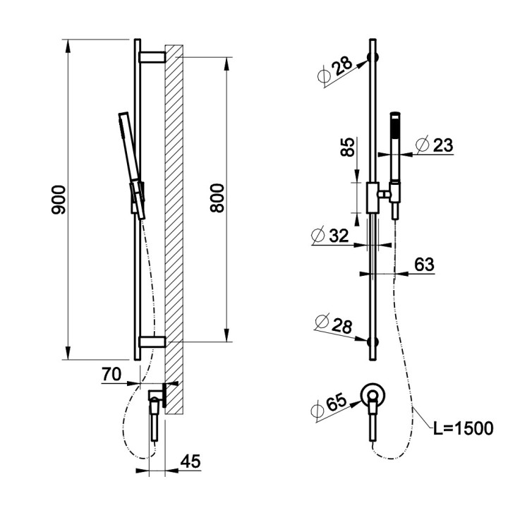 Drążek prysznicowy Gessi Anello, z słuchawką 1-funkcyjną, wężem i przyłączem kątowym, chrom