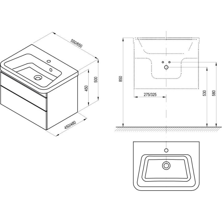 Szafka pod umywalkę Ravak 10° II, 550 mm, ciemny orzech