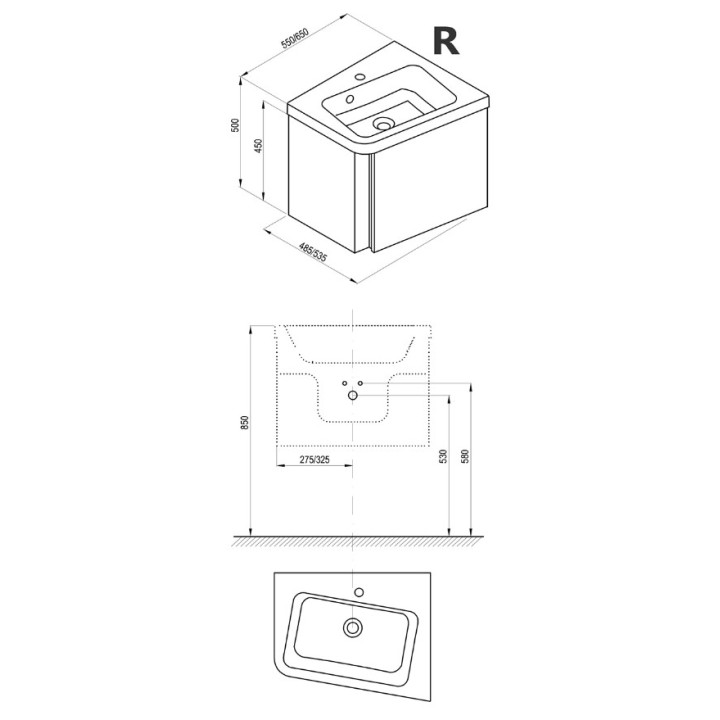 Szafka podumywalkowa Ravak SD 10° Prawa ,narożna, 550mm, biała