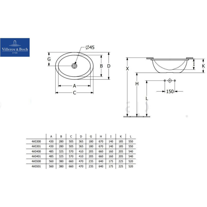 Umywalka Villeroy & BochLoop & Friends Umywalka podblatowa, 430 x 285 x 185 mm, Weiss Alpin CeramicPlus, bez przelewu, Nieszlifo