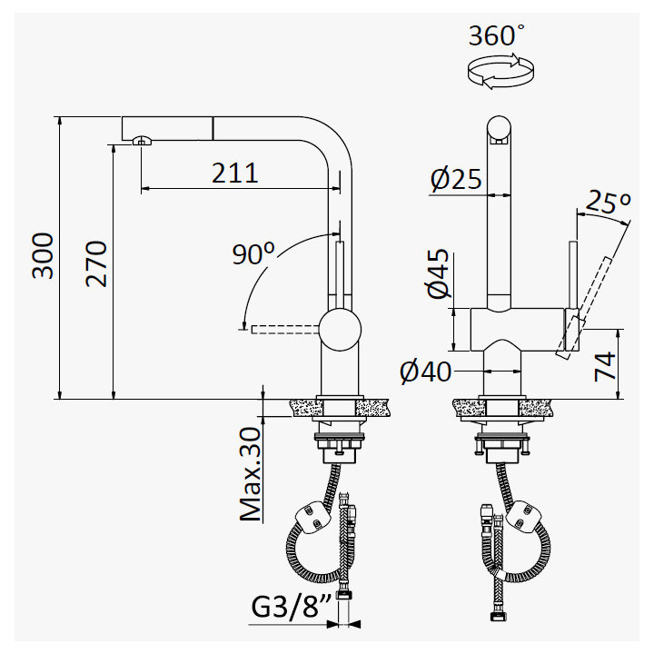 Bateria umywalkowa Bruma Avalon, stojąca, 3-otworowa, wylewka 160mm, chrom