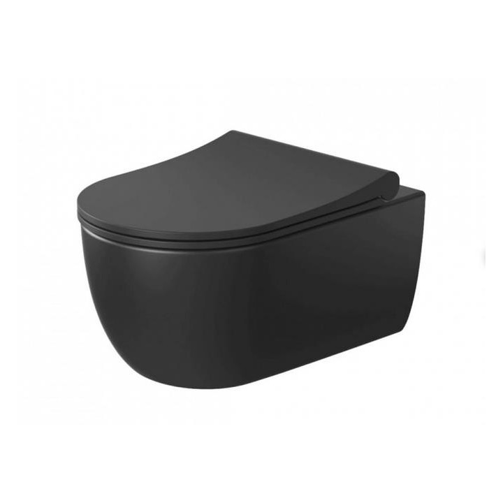Miska WC wisząca Massi Decos Rimless, bezrantowa, 55x36cm, deska wolnoopadająca, czarny mat