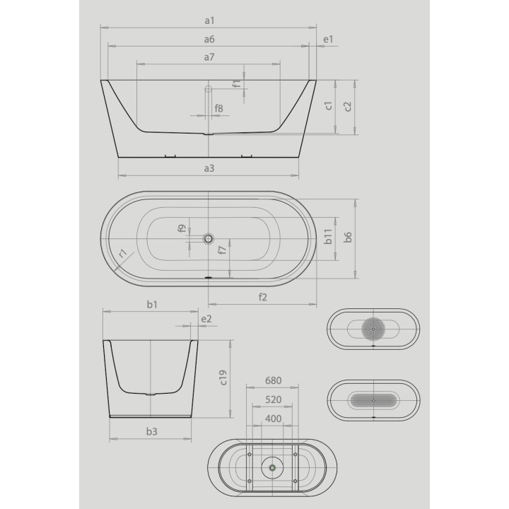 Wanna wolnostojąca Kaldewai Meisterstück Classic Duo Oval, 170x75cm, zestaw odpływowo-przelewowy, powierzchnia uszlachetniona, b