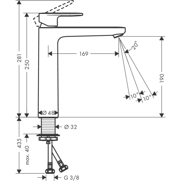 Bateria umywalkowa Hansgrohe Rebris S jednouchwytowa 80 CoolStart z metalowym kompletem odpływowym - czarny mat