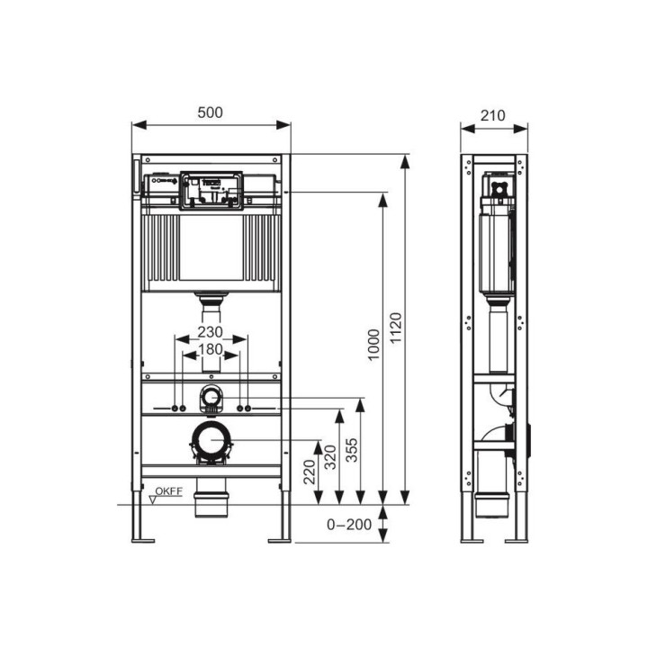 Uniwersalny stelaż podtynkowy WC TECEprofil, wysokość 1120mm, ze spłuczką uruchamianą z przodu