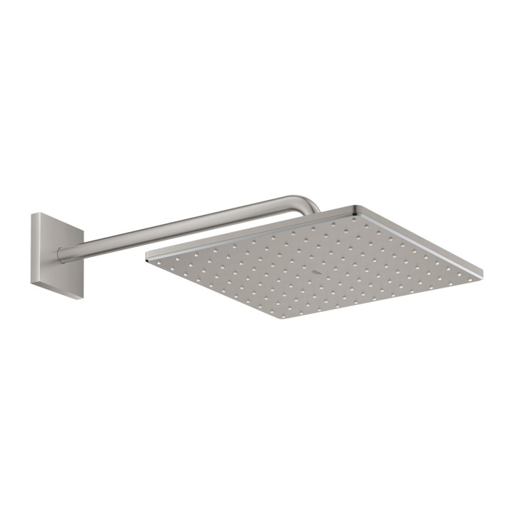 Deszczownica z ramieniem ściennym 430 mm Grohe Rainshower SmartActive, średnica 310 mm Cube - stal nierdzewna