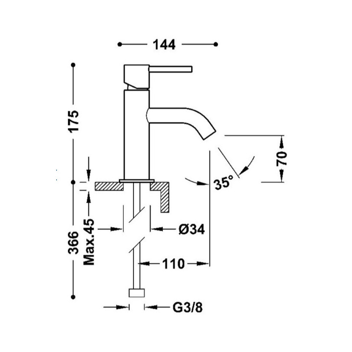 Bateria umywalkowa Tres Study Colors, stojąca, wysokość 175mm, stal