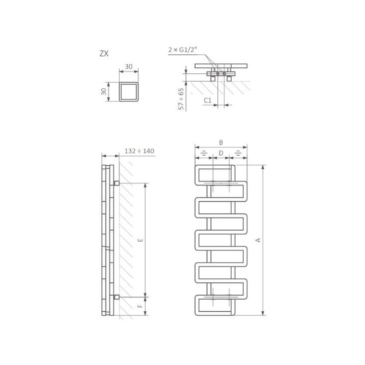 Grzejnik Terma Angus Vertical 114x36 cm - biały/ kolor