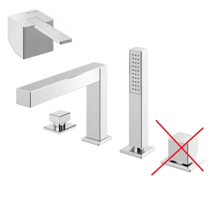 Bateria wannowa 4-otworowa Bruma Escudo, montowana na półce, uchwyt bez dźwigni, 2 wyjścia wody, chrom