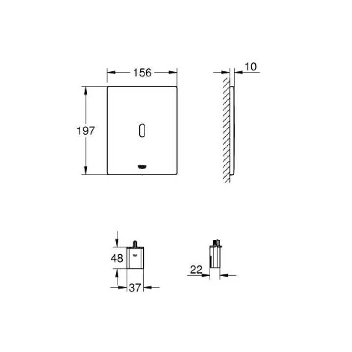 Przycisk uruchamiający GROHE Tectron Skate, stal szlachetna, transformator, czujnik na podczerwień, do automatu ciśnieniowego