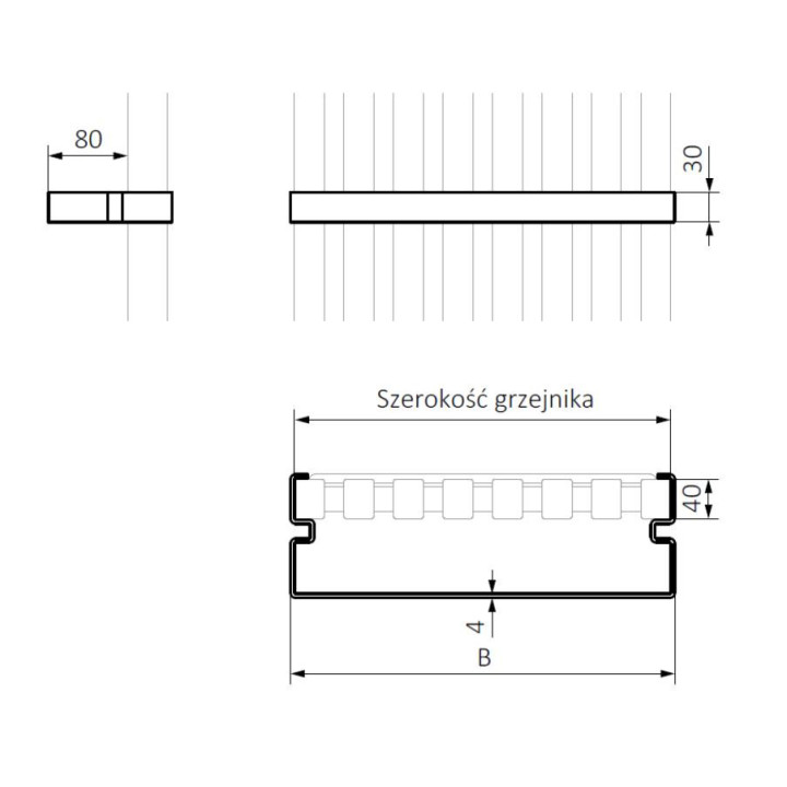 Reling Terma Case Slim, rozmiar 420 mm - biały/kolor