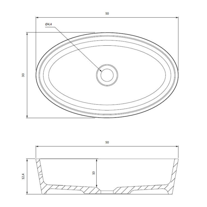 Umywalka nablatowa Omnires Cadence M+, 62x42cm, bez przelewu, biały połysk