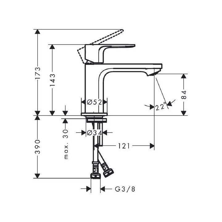 Bateria umywalkowa Hansgrohe Rebris S jednouchwytowa 80 CoolStart z metalowym kompletem odpływowym - czarny mat